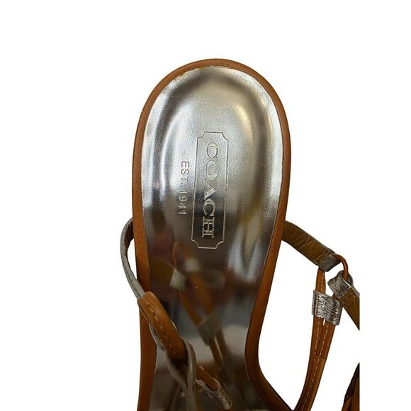 Coach Womens Strappy Silver & Tan Heel Sandals Size 7.5B Coach 'Lana' Strappy Sa - Picture 5 of 16